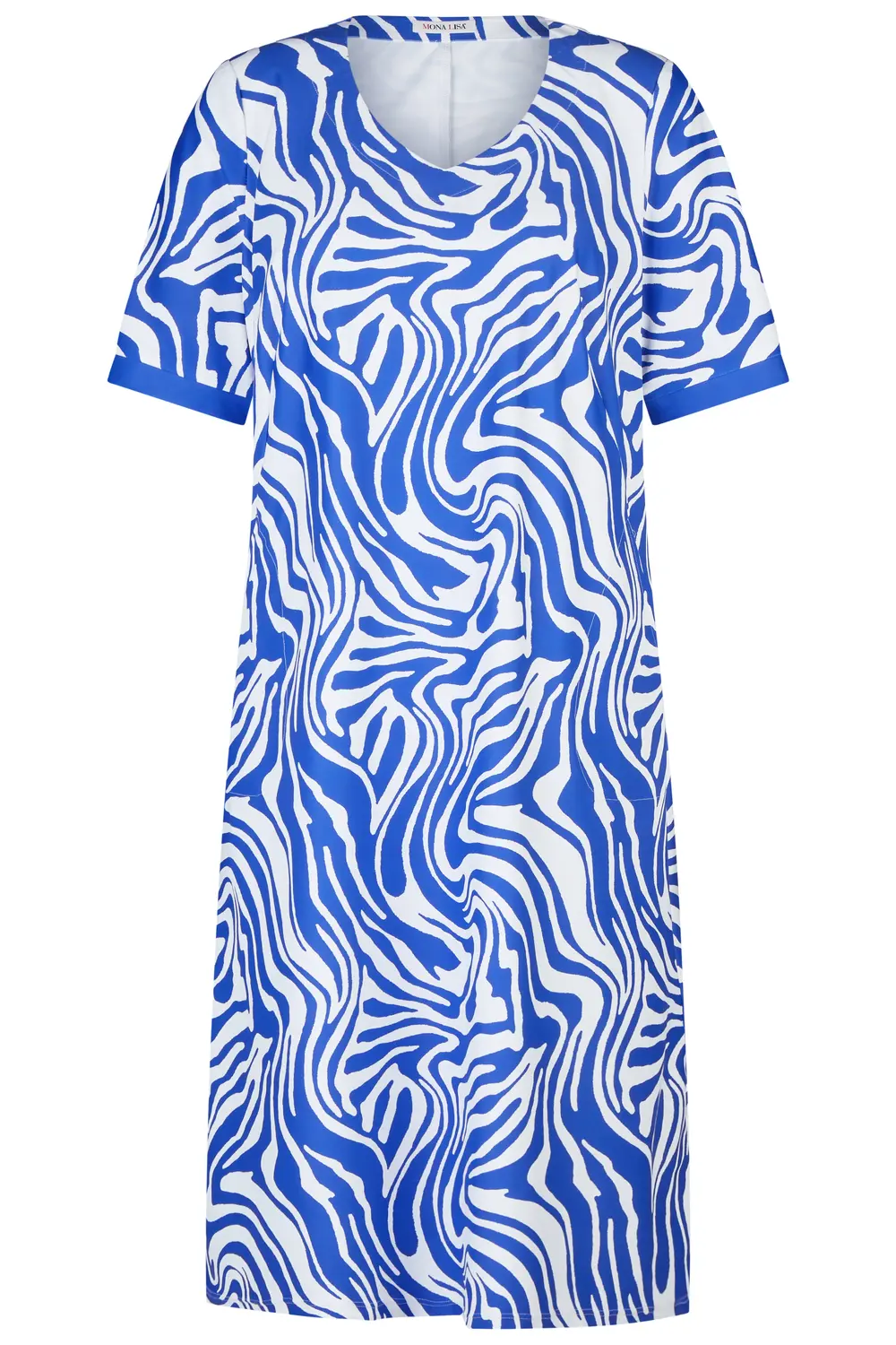 Blau-weißes Zebra-Print Kleid, Ghost-Mannequin-Aufnahme