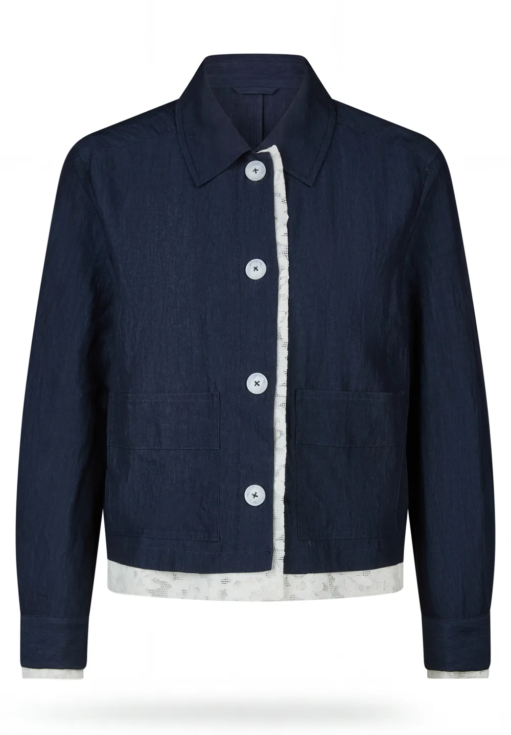 Navyblaue Jacke mit heller Innenkante