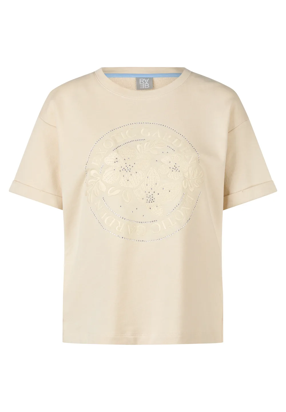 Cremefarbenes T-Shirt mit Strass-Print